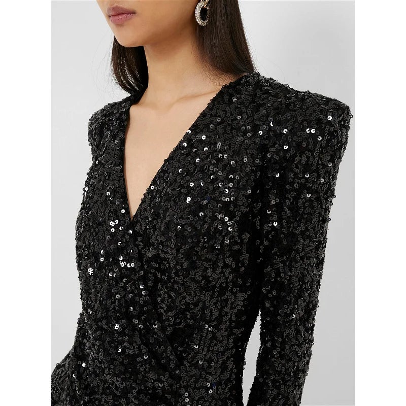 french connection samantha sequin dress French Connection Samantha Sequins V-Neck Mini Dress - 71THA